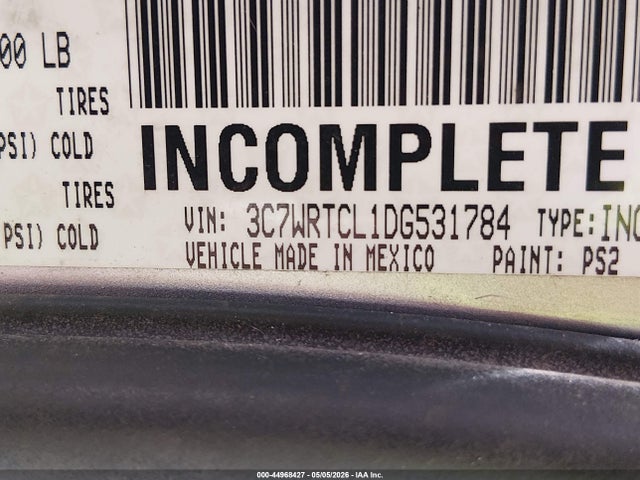 44968427 :رقم المزاد ، 3C7WRTCL1DG531784 vin ، 2013 Ram 3500 Chassis Tradesman/slt/laramie مزاد بيع