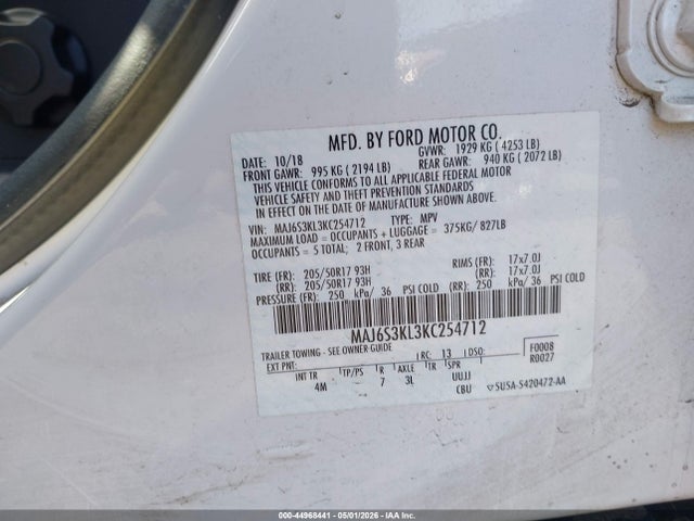 Aukcja sprzedaży 2019 Ford Ecosport Titanium, vin: MAJ6S3KL3KC254712, numer aukcji: 44968441
