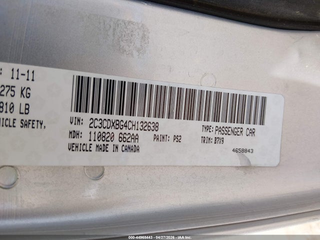 Auction sale of the 2012 Dodge Charger Se, vin: 2C3CDXBG4CH132638, lot number: 44968443