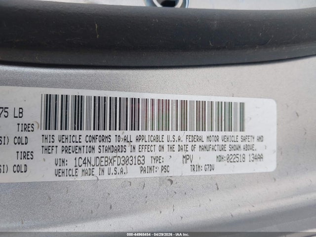 Aukcja sprzedaży 2015 Jeep Compass Latitude, vin: 1C4NJDEBXFD303163, numer aukcji: 44968454