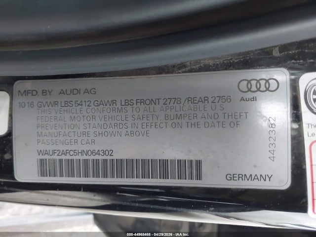 Aukcja sprzedaży 2017 Audi A6 3.0t Premium Plus, vin: WAUF2AFC5HN064302, numer aukcji: 44968468