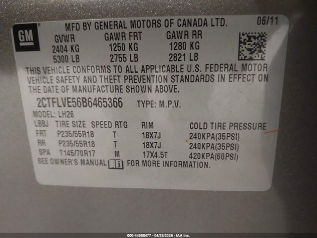 2011 Gmc Terrain Slt-1 მანქანა იყიდება აუქციონზე, vin: 2CTFLVE56B6465366, აუქციონის ნომერი: 44968477