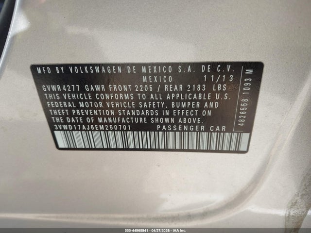 Продаж на аукціоні авто 2014 Volkswagen Jetta 1.8t Se, vin: 3VWD17AJ6EM250701, номер лоту: 44968541