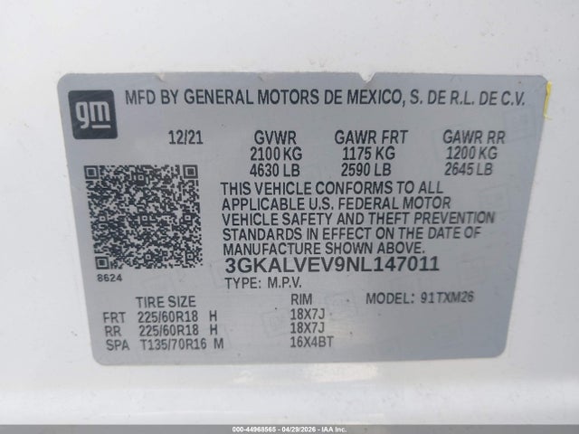 Продаж на аукціоні авто 2022 Gmc Terrain Awd Slt, vin: 3GKALVEV9NL147011, номер лоту: 44968565