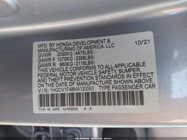44968586 :رقم المزاد ، 1HGCV1F48MA120063 vin ، 2021 Honda Accord Sport Special Edition مزاد بيع