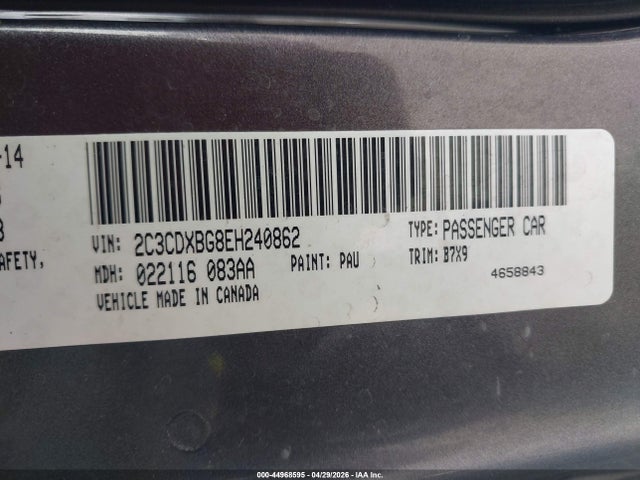 2014 Dodge Charger Se მანქანა იყიდება აუქციონზე, vin: 2C3CDXBG8EH240862, აუქციონის ნომერი: 44968595