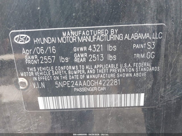 Продажа на аукционе авто 2016 Hyundai Sonata Eco, vin: 5NPE24AA0GH422281, номер лота: 44968599