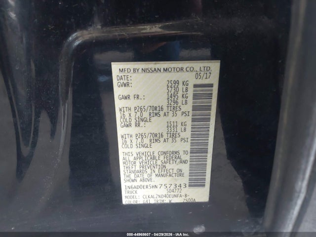 1N6AD0ER5HN757343 Nissan Frontier Sv
