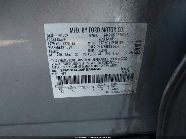 Продажа на аукционе авто 2023 Ford Edge Se, vin: 2FMPK4G99PBA04640, номер лота: 44968611