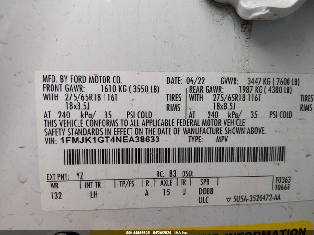 1FMJK1GT4NEA38633 Ford Expedition Xl Max