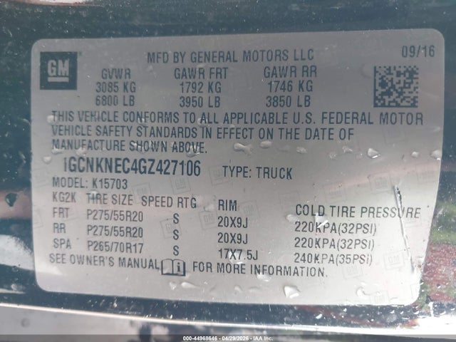 1GCNKNEC4GZ427106 Chevrolet Silverado 1500 Wt
