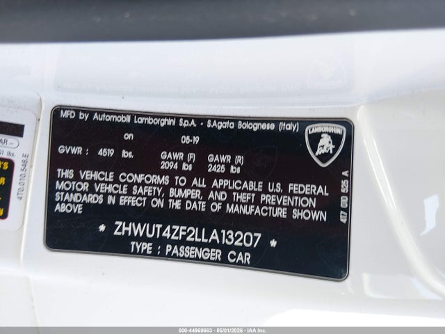Продажа на аукционе авто 2020 Lamborghini Huracan Evo, vin: ZHWUT4ZF2LLA13207, номер лота: 44968663