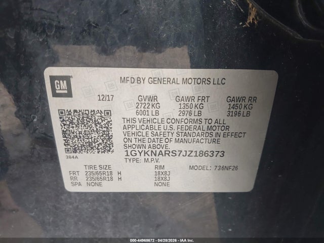Aukcja sprzedaży 2018 Cadillac Xt5 Standard, vin: 1GYKNARS7JZ186373, numer aukcji: 44968672