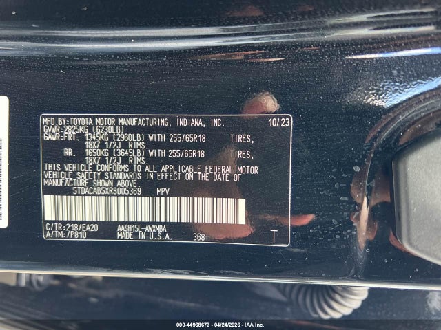 44968673 :رقم المزاد ، 5TDACAB5XRS005369 vin ، 2024 Toyota Grand Highlander Hybrid Xle مزاد بيع