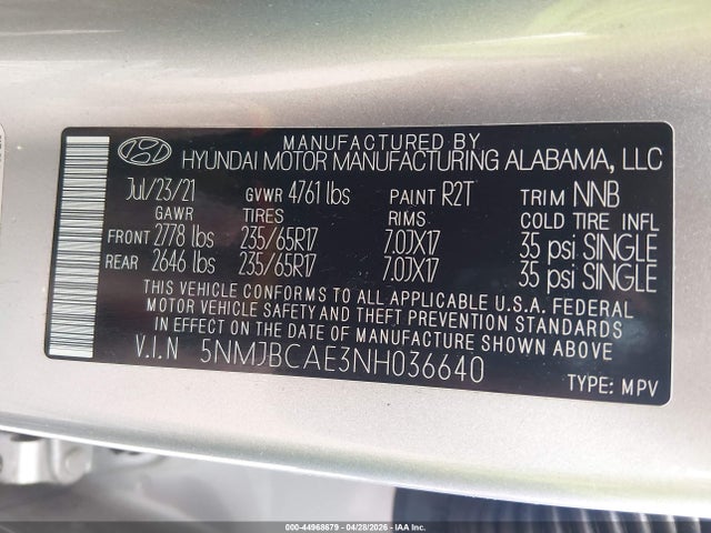 2022 Hyundai Tucson Sel მანქანა იყიდება აუქციონზე, vin: 5NMJBCAE3NH036640, აუქციონის ნომერი: 44968679