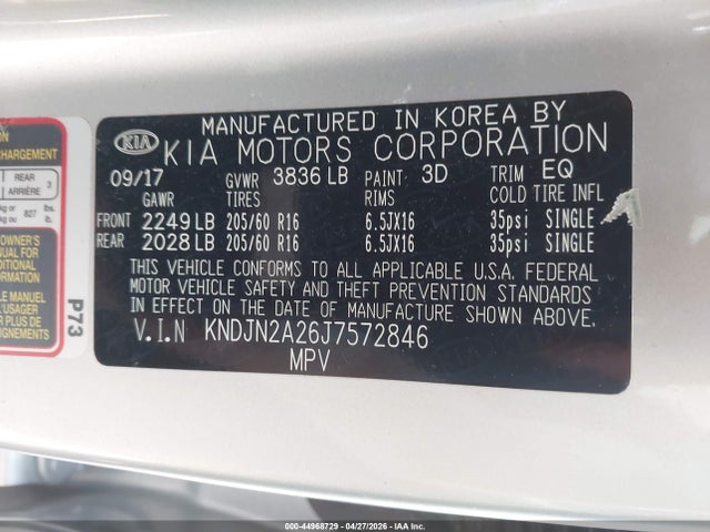 Aukcja sprzedaży 2018 Kia Soul, vin: KNDJN2A26J7572846, numer aukcji: 44968729