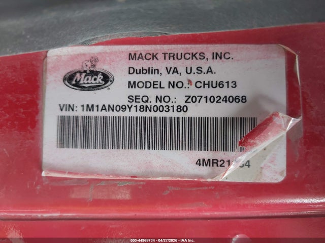 Продаж на аукціоні авто 2008 Mack 600 Chu600, vin: 1M1AN09Y18N003180, номер лоту: 44968734