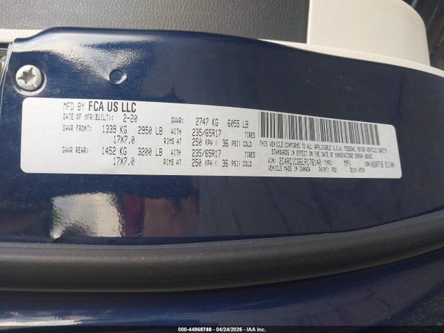 44968740 :رقم المزاد ، 2C4RC1CG6LR176140 vin ، 2020 Chrysler Voyager Lx مزاد بيع