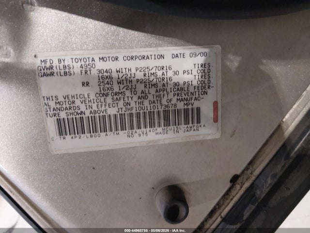 Aukcja sprzedaży 2001 Lexus Rx 300, vin: JTJHF10U110173678, numer aukcji: 44968755