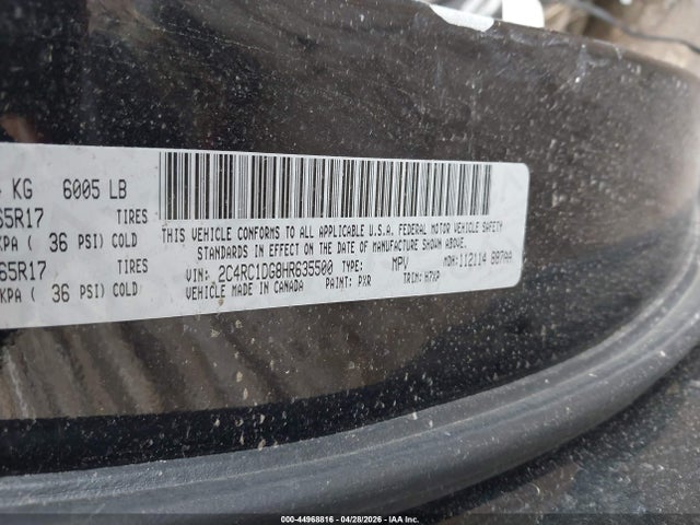 44968816 :رقم المزاد ، 2C4RC1DG8HR635500 vin ، 2017 Chrysler Pacifica Touring مزاد بيع