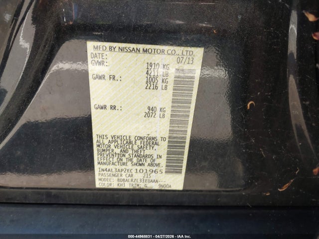 Aukcja sprzedaży 2014 Nissan Altima 2.5 S, vin: 1N4AL3AP2EC101965, numer aukcji: 44968831