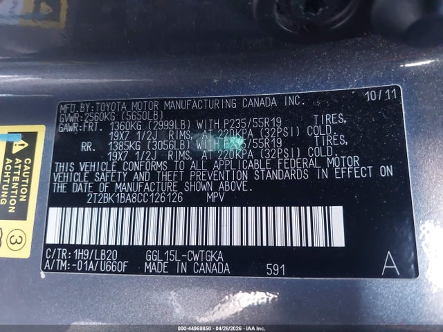 Продажа на аукционе авто 2012 Lexus Rx 350, vin: 2T2BK1BA8CC126126, номер лота: 44968850