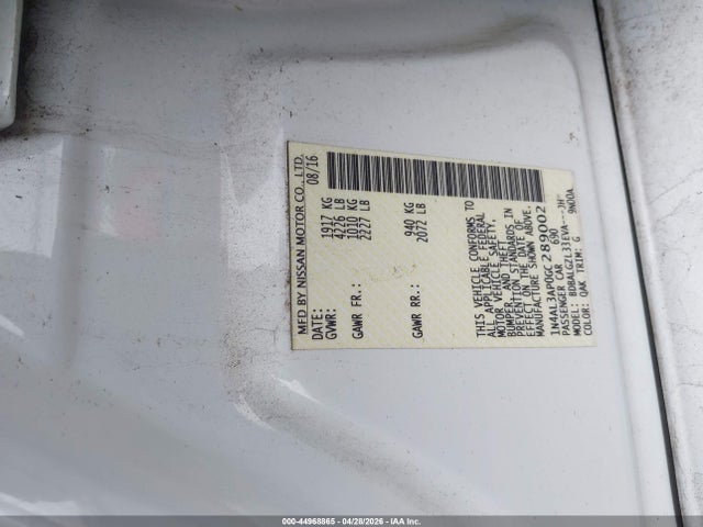 Aukcja sprzedaży 2016 Nissan Altima 2.5 S, vin: 1N4AL3AP0GC289002, numer aukcji: 44968865