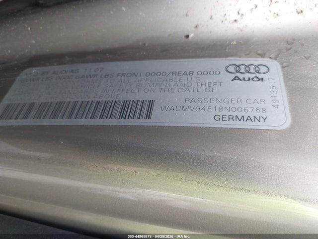 44968878 :رقم المزاد ، WAUMV94E18N006768 vin ، 2008 Audi A8 L 4.2 مزاد بيع