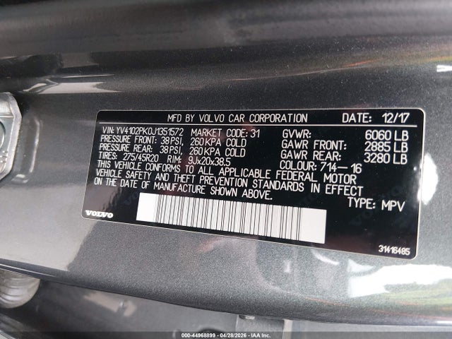 Продажа на аукционе авто 2018 Volvo Xc90 T5 Momentum, vin: YV4102PK0J1351572, номер лота: 44968899