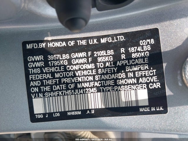 SHHFK7H51JU412345 Honda CIVIC EX