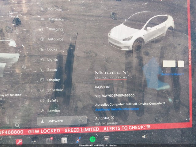 44968927 :رقم المزاد ، 7SAYGDEF4NF468800 vin ، 2022 Tesla Model Y Performance Dual Motor All-wheel Drive مزاد بيع
