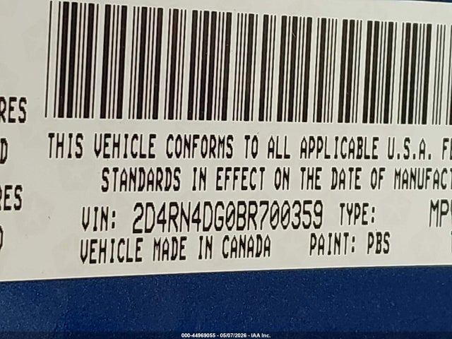 Продаж на аукціоні авто 2011 Dodge Grand Caravan Express, vin: 2D4RN4DG0BR700359, номер лоту: 44969055
