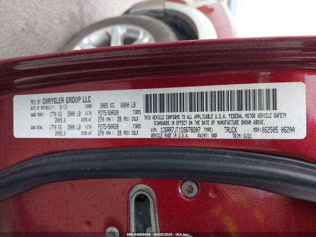 Продаж на аукціоні авто 2013 Ram 1500 Laramie, vin: 1C6RR7JT1DS678207, номер лоту: 44969059