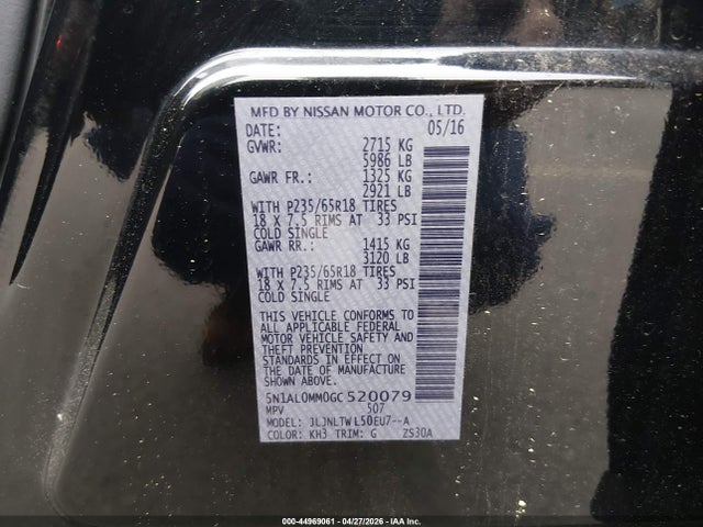 2016 Infiniti Qx60 მანქანა იყიდება აუქციონზე, vin: 5N1AL0MM0GC520079, აუქციონის ნომერი: 44969061