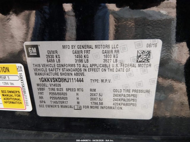 Aukcja sprzedaży 2017 Gmc Acadia Limited, vin: 1GKKVSKD8HJ111444, numer aukcji: 44969074
