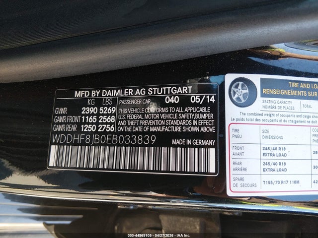 44969105 :رقم المزاد ، WDDHF8JB0EB033839 vin ، 2014 Mercedes-benz E 350 4matic مزاد بيع