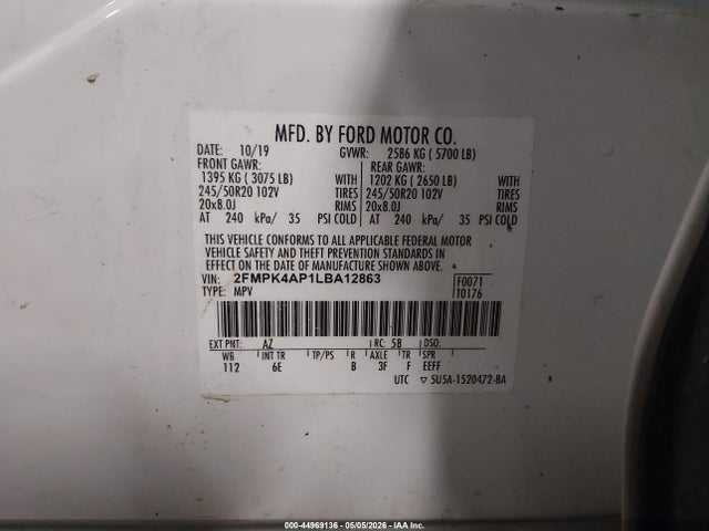 Продажа на аукционе авто 2020 Ford Edge St, vin: 2FMPK4AP1LBA12863, номер лота: 44969136