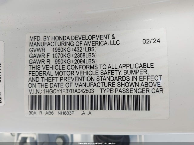 Honda ACCORD EX 2024 1HGCY1F37RA042803 Image 9