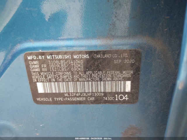 Продажа на аукционе авто 2020 Mitsubishi Mirage G4 Se, vin: ML32F4FJ3LHF13009, номер лота: 44969166