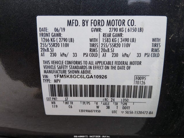 Aukcja sprzedaży 2020 Ford Explorer St, vin: 1FM5K8GC6LGA10926, numer aukcji: 44969172