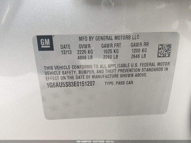 Aukcja sprzedaży 2014 Cadillac Cts Vsport, vin: 1G6AU5S83E0151207, numer aukcji: 44969190