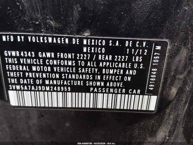 Продаж на аукціоні авто 2013 Volkswagen Jetta Gli Autobahn, vin: 3VW5A7AJ9DM248959, номер лоту: 44969199