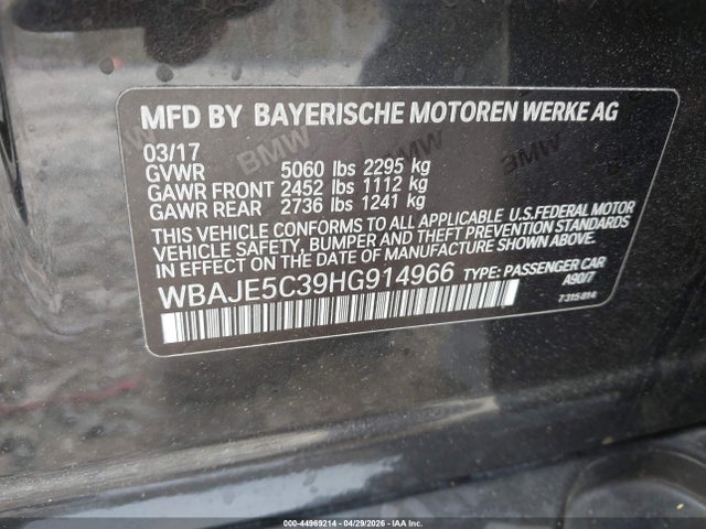 Aukcja sprzedaży 2017 Bmw 540i, vin: WBAJE5C39HG914966, numer aukcji: 44969214