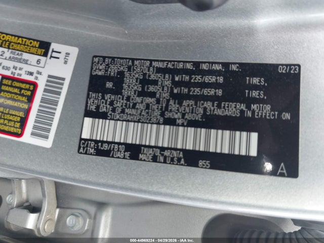 2023 Toyota Highlander Le მანქანა იყიდება აუქციონზე, vin: 5TDKDRAHXPS023878, აუქციონის ნომერი: 44969224