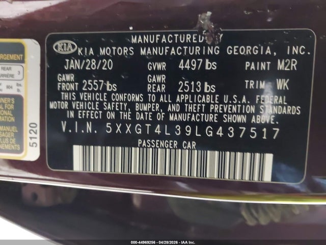 KIA Optima Lx 2020 5XXGT4L39LG437517 Image 9