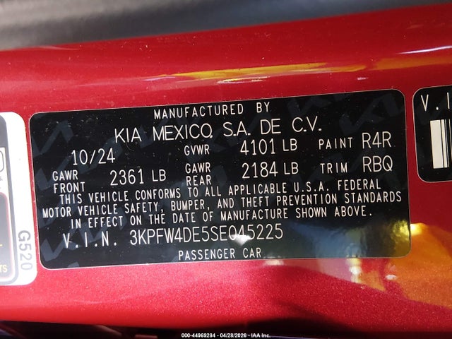 44969284 :رقم المزاد ، 3KPFW4DE5SE045225 vin ، 2025 Kia K4 Gt-line مزاد بيع