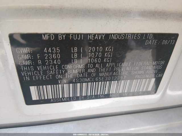 Продаж на аукціоні авто 2014 Subaru Legacy 2.5i Limited, vin: 4S3BMCL65E3012391, номер лоту: 44969333
