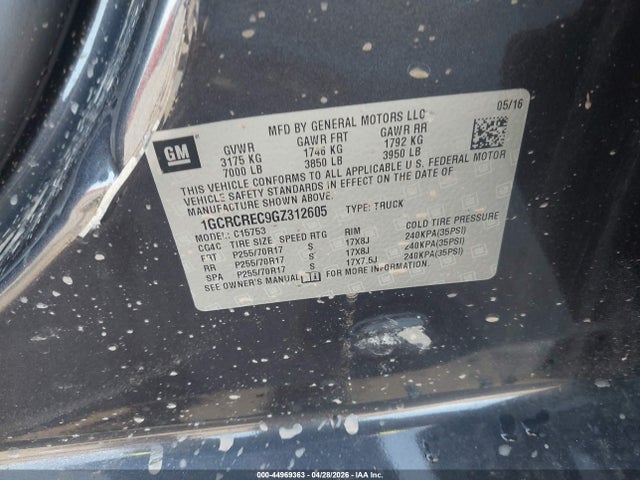 1GCRCREC9GZ312605 Chevrolet Silverado 1500 1lt