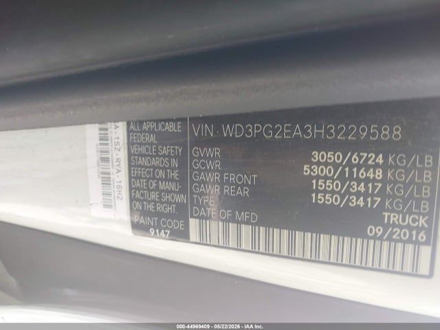 44969409 :رقم المزاد ، WD3PG2EA3H3229588 vin ، 2017 Mercedes-benz Metris مزاد بيع