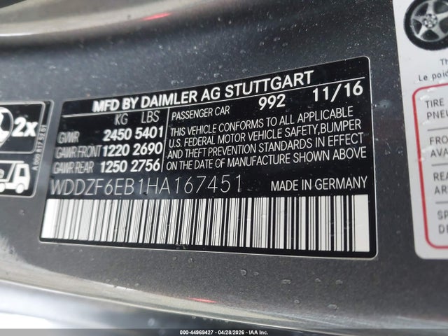Продажа на аукционе авто 2017 Mercedes-benz Amg E 43 4matic, vin: WDDZF6EB1HA167451, номер лота: 44969427